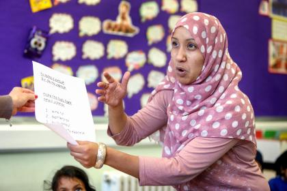Woman teaching a class