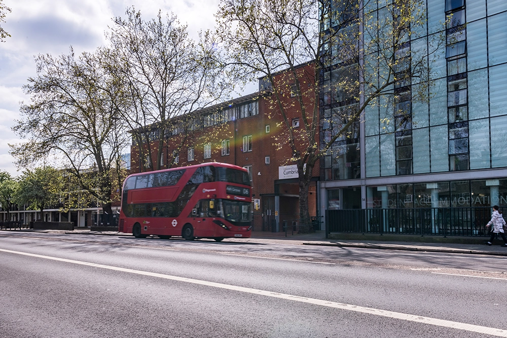 Bus passing University of Cumbria London campus