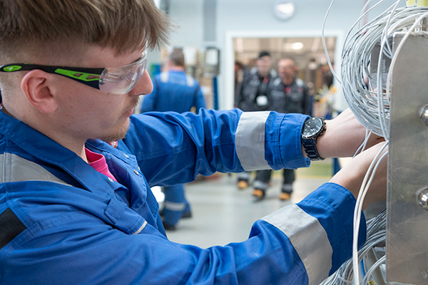 A student working with wires