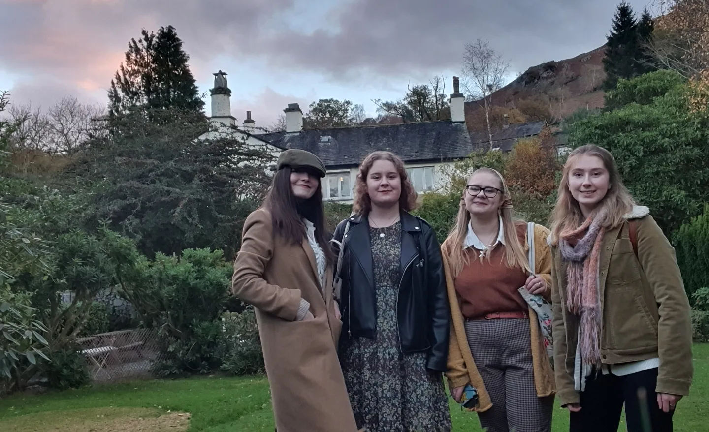 MA Literature students (from left to right) Kira Welland, Katherine Tweedy, Tabitha Siddle, and Hannah Jennison at Rydal Mount in Ambleside.