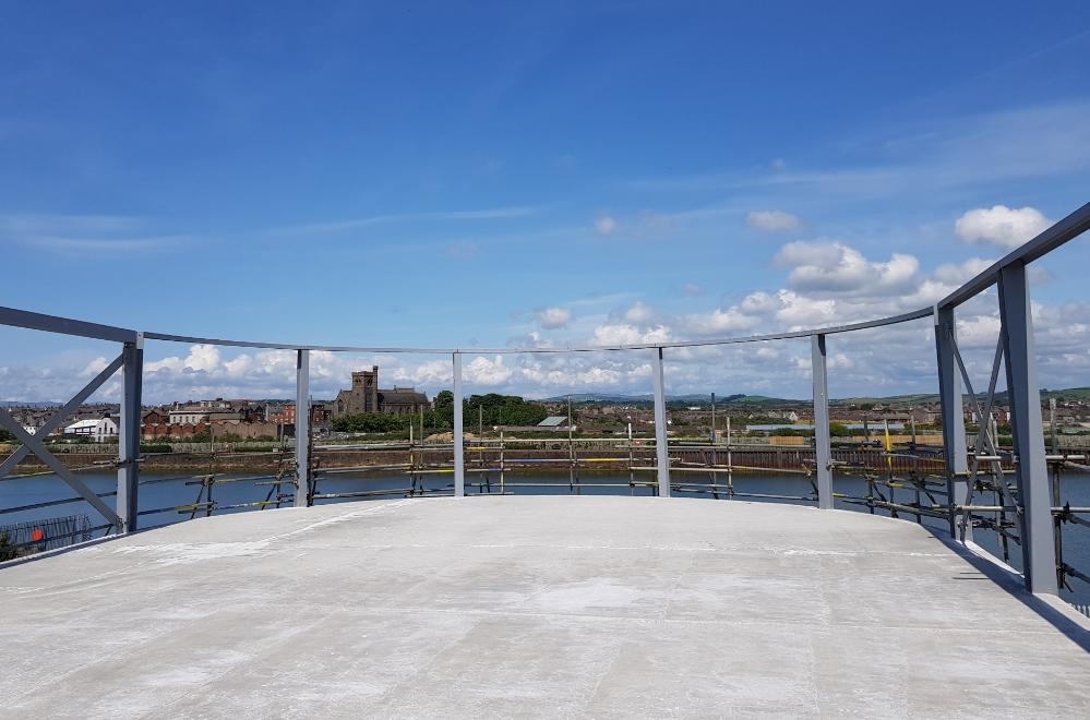 View from the roof of the University of Cumbria Barrow campus being constructed in July 2024